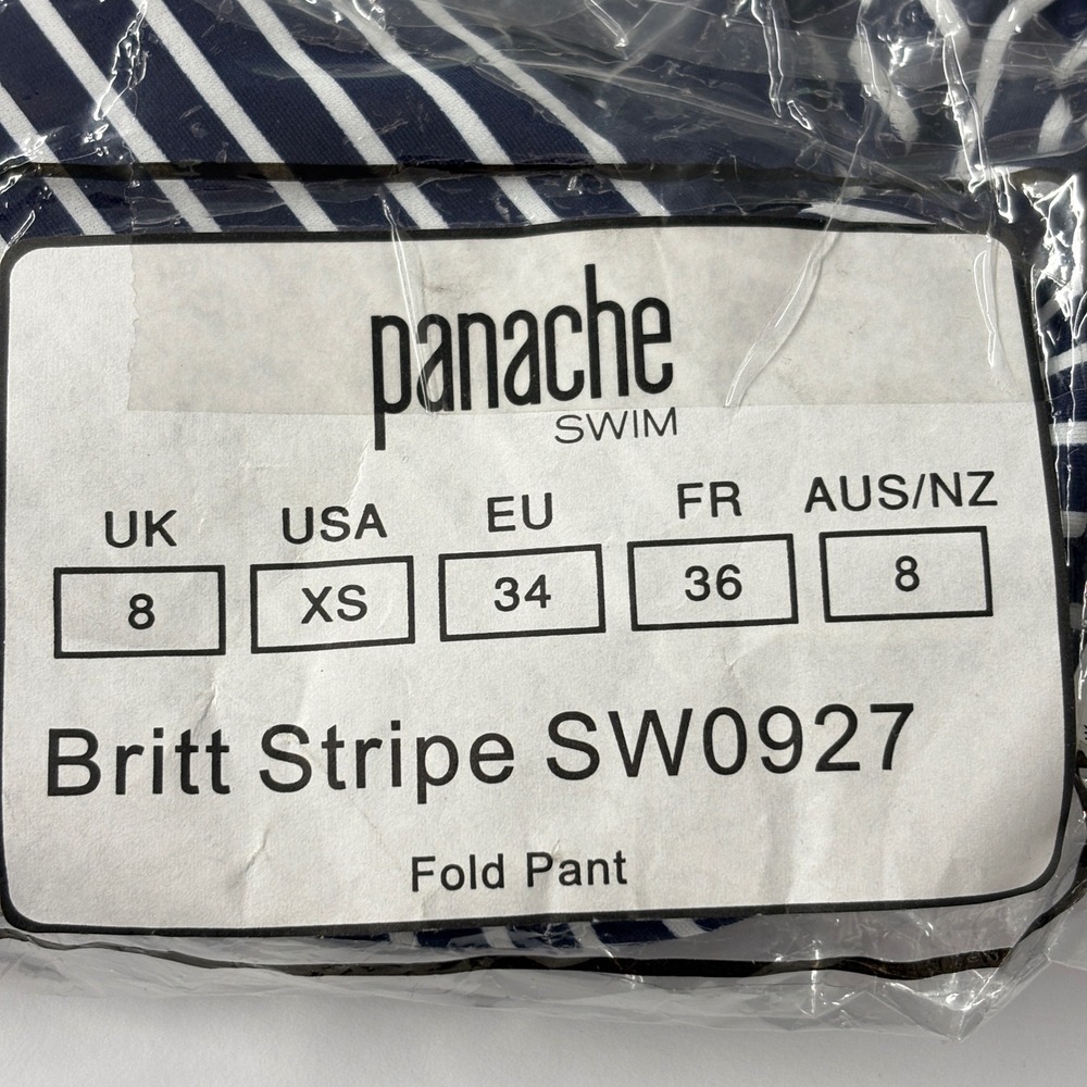 NWT Panache Women Swim Bottom XS Navy Britt Stripe Fold Pant SW0927 Pool Beach